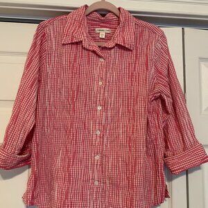 Coldwater Creek XL Button Down Pink Gingham Elbow Length Sleeve Shirt